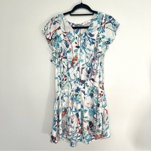 Parker White Blue Red Floral Lightweight Spring Summer Sun Dress Size XS